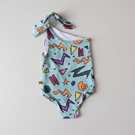 70%OFF M´A Kids ONE-SHOULDER SWIMSUIT TURQUOISE W/ ALL OVER(2Y,3Y,4Y,6Y)