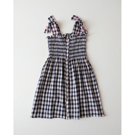 70%OFF Tocoto Vintage LONG VICHY CHECK DRESS WITH STRAPS NAVY(2Y,3Y)