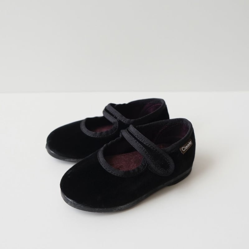 Cienta VELOUR VELCRO ONE STRAP BALLET SHOES bla