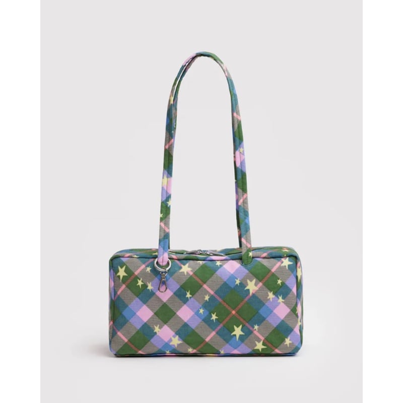 BAGGU新作☆ 星×チェック柄 ボウラーバッグ 限定1点 BAGGU Nylon Bowler Bag Green Star Plaid | UNO b