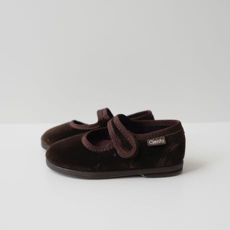 9月末再入荷予定Cienta VELOUR VELCRO ONE STRAP BALLET SHOES brown / velour 500(23(14cm)～34(21cm))