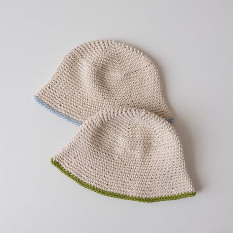 30%OFF ラスト1点 THE CREEM trim cotton knit hat beige×spring green(Kids M)