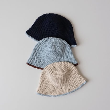 30%OFF THE CREEM trim cotton knit hat navy×baby blue(Kids S,Kids M,Adult)