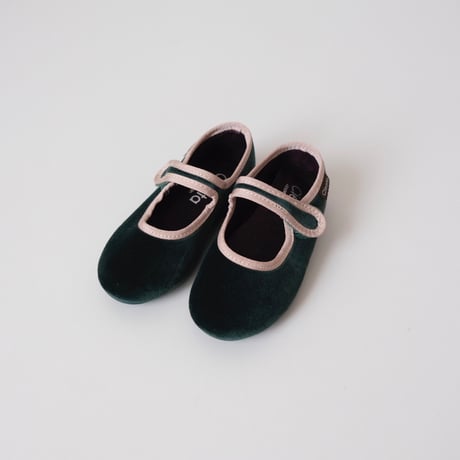 24(14.5cm)ラスト1点 Cienta VELOUR VELCRO ONE STRAP BALLET SHOES verde / velour 500T