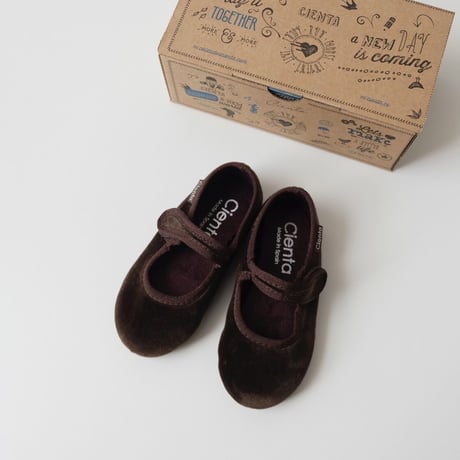 9月末再入荷予定Cienta VELOUR VELCRO ONE STRAP BALLET SHOES brown / velour 500(23(14cm)～34(21cm))