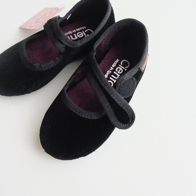 Cienta VELOUR VELCRO ONE STRAP BALLET SHOES bla