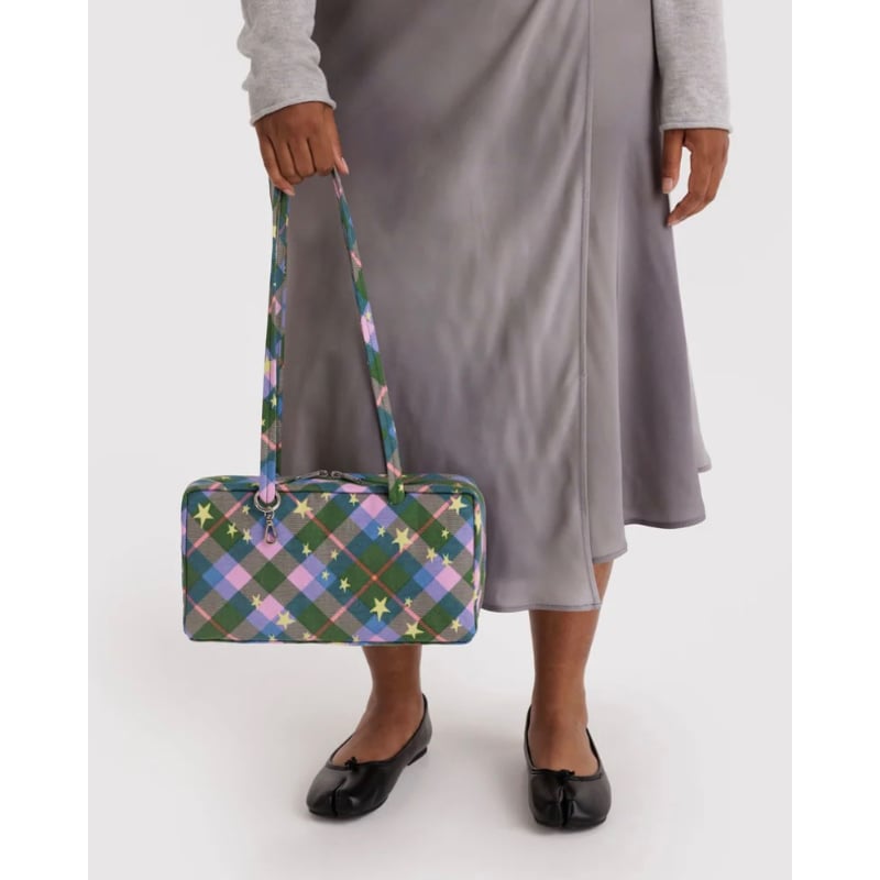 BAGGU Nylon Bowler Bag Green Star Plaid | UNO b
