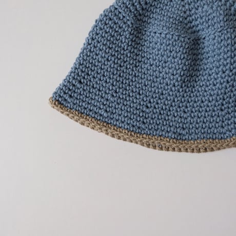 30%OFF THE CREEM trim cotton knit hat sax blue×mocha(Kids S,Kids M)