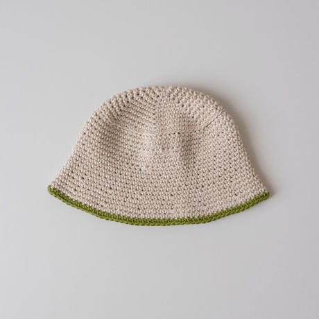 30%OFF ラスト1点 THE CREEM trim cotton knit hat beige×spring green(Kids M)