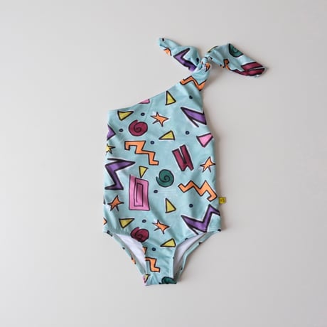 70%OFF M´A Kids ONE-SHOULDER SWIMSUIT TURQUOISE W/ ALL OVER(2Y,3Y,4Y,6Y)