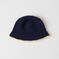 30%OFF ラスト1点 THE CREEM trim cotton knit hat navy×citrus yellow(Kids S)