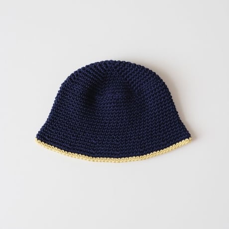 50%OFF ラスト1点 THE CREEM trim cotton knit hat navy×citrus yellow(Kids S)