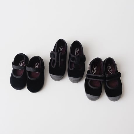 25(15cm)ラスト1点 Cienta VELOUR VELCRO ONE STRAP SHOES black / velour 400