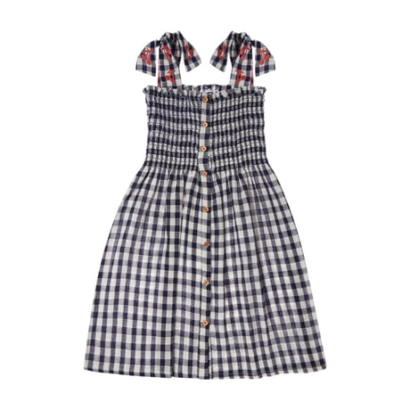 70%OFF Tocoto Vintage LONG VICHY CHECK DRESS WITH STRAPS NAVY(2Y,3Y)