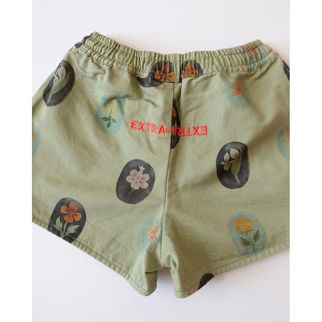 2-3Yラスト1点 EXTRA-EXTRA Anti Floral Utility Shorts Sage