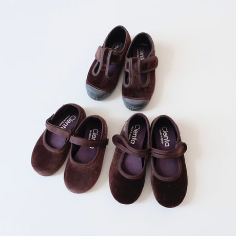 9月末再入荷予定Cienta VELOUR VELCRO ONE STRAP BALLET SHOES brown / velour 500(23(14cm)～34(21cm))
