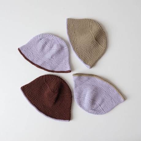 30%OFF THE CREEM trim cotton knit hat lavender×chocolate brown(Kids S,Kids M)