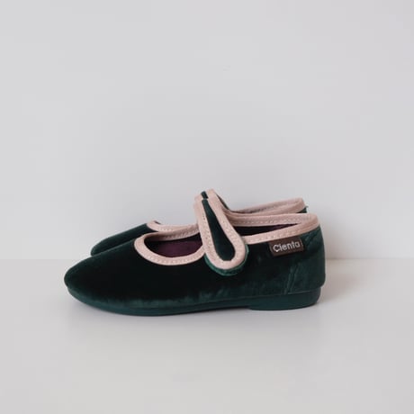 24(14.5cm)ラスト1点 Cienta VELOUR VELCRO ONE STRAP BALLET SHOES verde / velour 500T