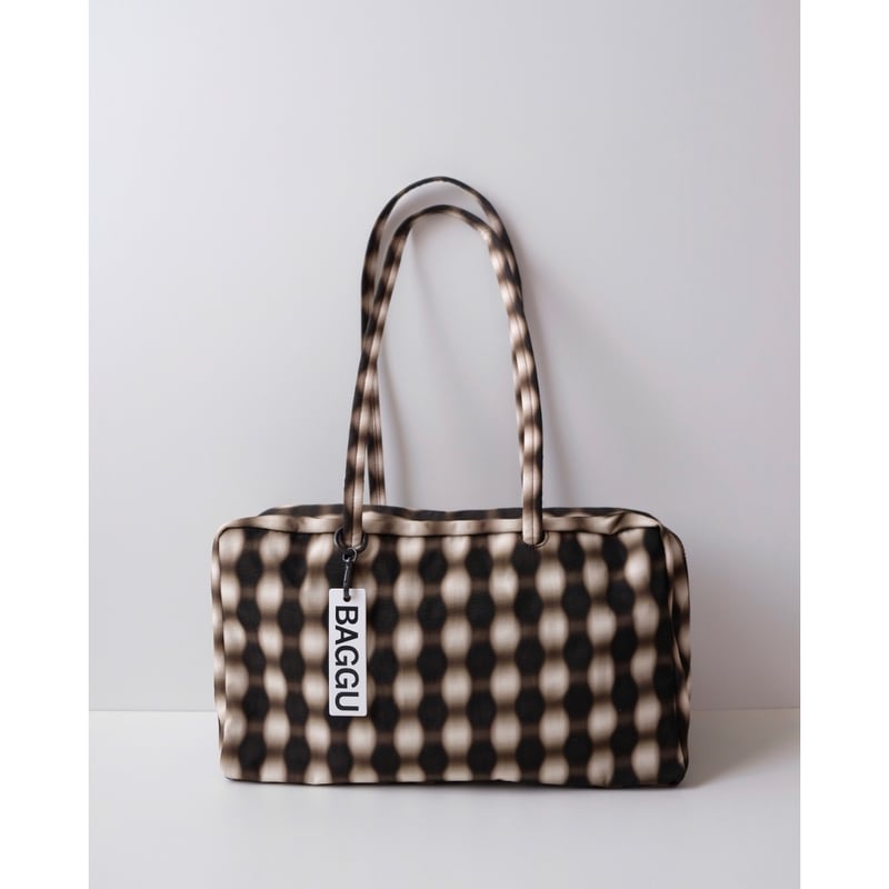 BAGGU Medium Nylon Bowler Bag Blurred Gingham B