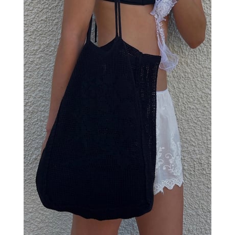 Nananita ROSE CROCHET BAG - BLACK