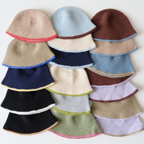 50%OFF ラスト1点 THE CREEM trim cotton knit hat navy×citrus yellow(Kids S)