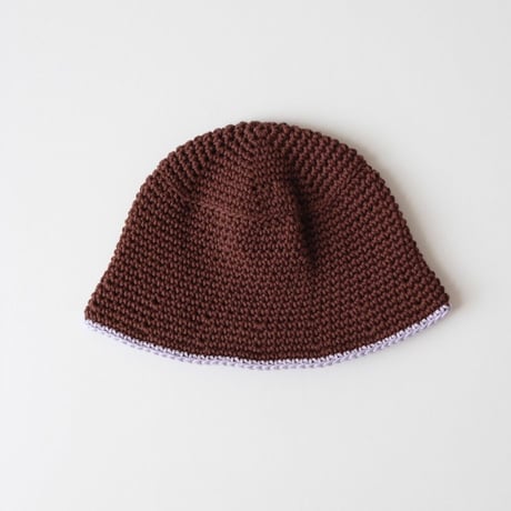 30%OFF THE CREEM trim cotton knit hat chocolate brown×lavender(Kids S,Kids M)
