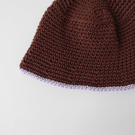 30%OFF THE CREEM trim cotton knit hat chocolate brown×lavender(Kids S,Kids M)