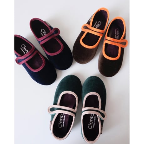 24(14.5cm)ラスト1点 Cienta VELOUR VELCRO ONE STRAP BALLET SHOES verde / velour 500T