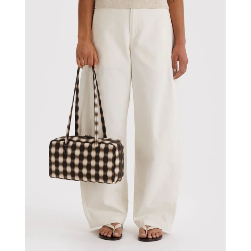 BAGGU Nylon Bowler Bag Blurred Gingham Brown |