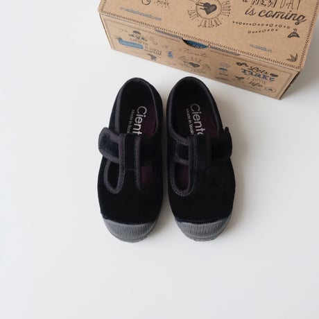 Cienta VELOUR T STRAP SHOES  black / velour 977(21(12.5cm)～34(21cm))