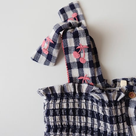 70%OFF Tocoto Vintage LONG VICHY CHECK DRESS WITH STRAPS NAVY(2Y,3Y)