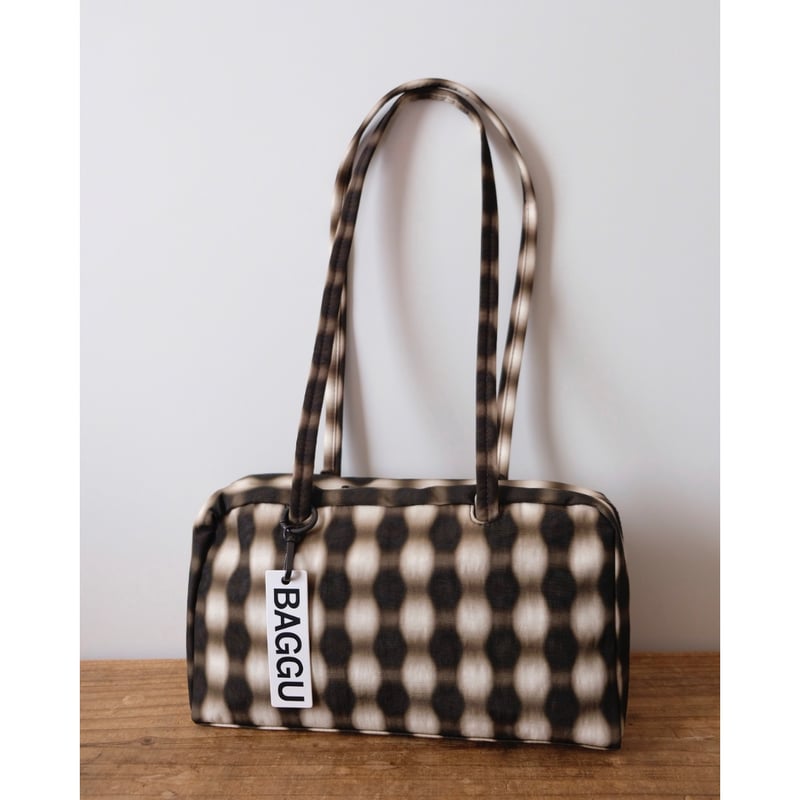 BAGGU Nylon Bowler Bag Blurred Gingham Brown |