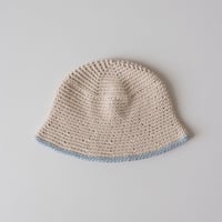 THE CREEM trim cotton knit hat beige×baby blue(Kids M)