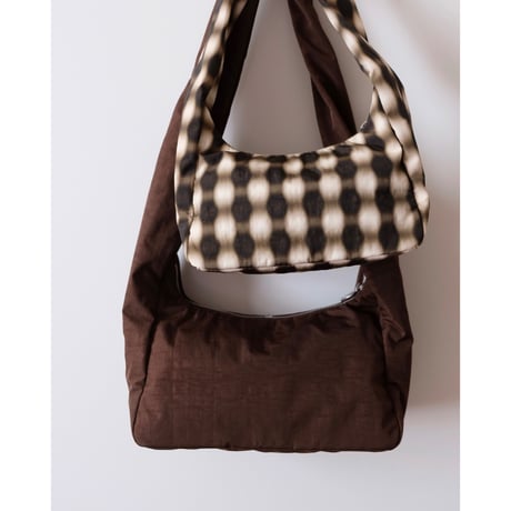 BAGGU Small Nylon Meringue Bag - Blurred Gingham Brown