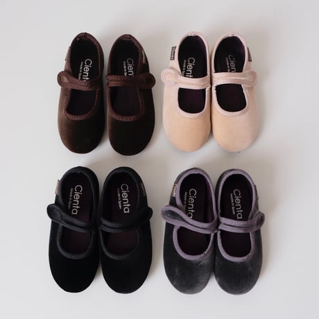 9月末再入荷予定Cienta VELOUR VELCRO ONE STRAP BALLET SHOES brown / velour 500(23(14cm)～34(21cm))