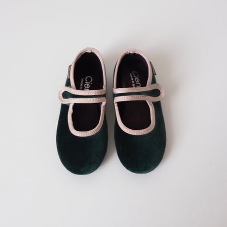 24(14.5cm)ラスト1点 Cienta VELOUR VELCRO ONE STRAP BALLET SHOES verde / velour 500T