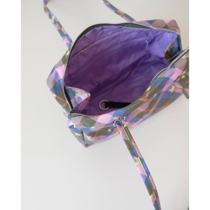 BAGGU Nylon Bowler Bag Green Star Plaid | UNO b