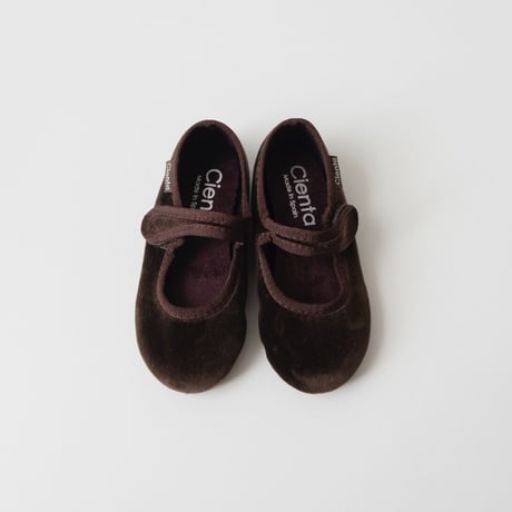 9月末再入荷予定Cienta VELOUR VELCRO ONE STRAP BALLET SHOES brown / velour 500(23(14cm)～34(21cm))