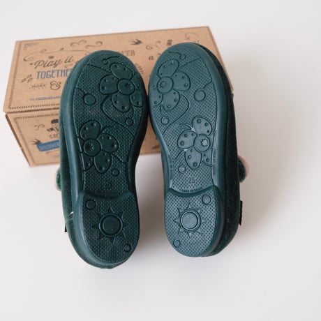 24(14.5cm)ラスト1点 Cienta VELOUR VELCRO ONE STRAP BALLET SHOES verde / velour 500T