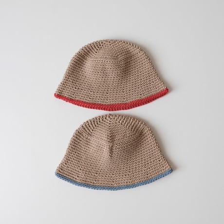 30%OFF THE CREEM trim cotton knit hat milktea×sax blue(Kids S,Kids M)
