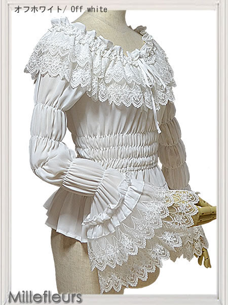 ミルフルールmillefleurs シフォンブラウス　オフ白　未使用 ミルフルールmillefleurs シフォンブラウス オフ白 未使用