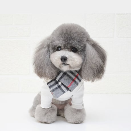 <新作>　お散歩用チェックマフラー　gray　S/Ｍ