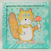 【原画　額付き】きのこで金運アップのネコモリス