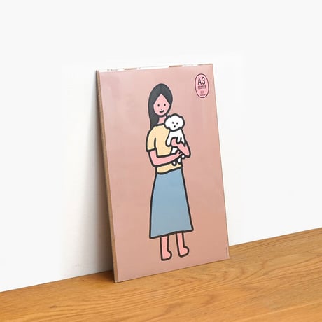 WHITE PUPPY AND GIRL | A3 poster