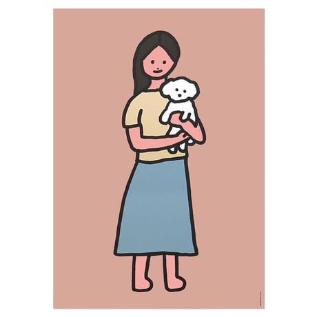 WHITE PUPPY AND GIRL | A3 poster