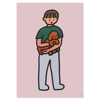 BROWN PUPPY AND BOY | A3 poster