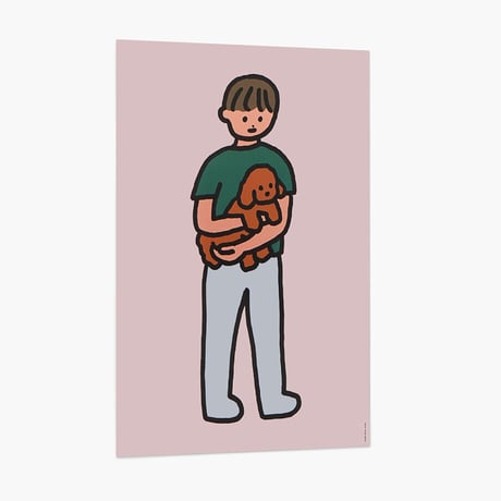 BROWN PUPPY AND BOY | A3 poster