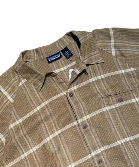 【USED】2000s Patagonia SS HEMP SHIRT khaki Lサイズ