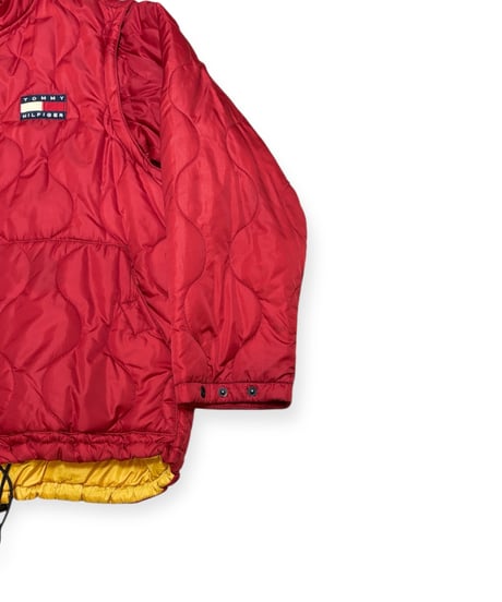 【USED】1990s Tommy Hilfiger トミーフィルフィガー パフジャケット RED Lサイズ 2way