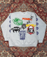 【USED】2000s POWELL PERALTA  ZORLAC パウエル マルチプリント Bootleg クルーネックスウェット ASH